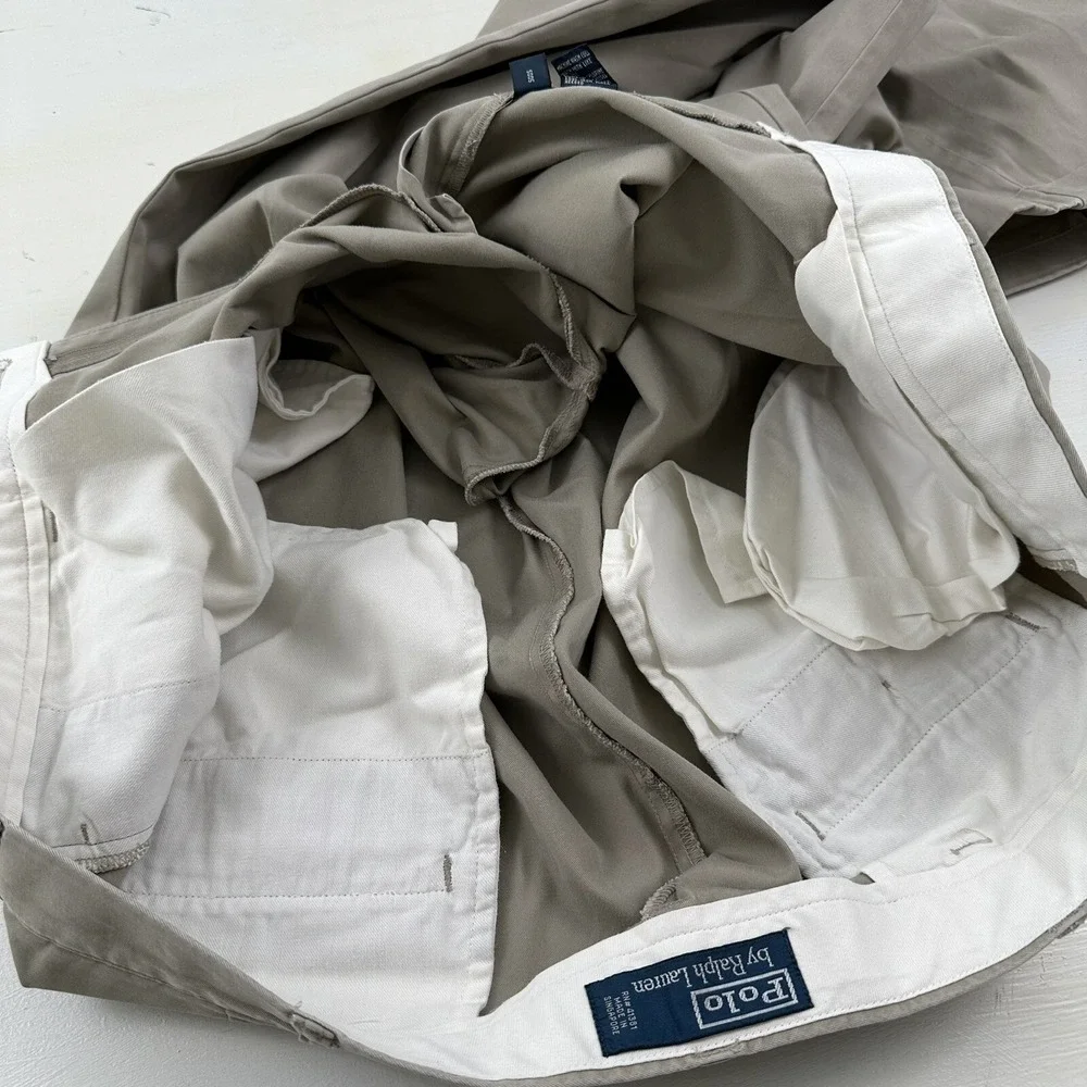VTG Polo by Ralph Lauren‎ Beige PANTS 36x32 Men Tag 38x34 Cuffed Chino Pleated